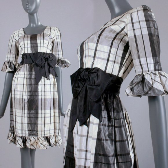 Vintage Dresses & Skirts - S Vintage 60s Plaid Satin Cocktail Pin Up Dress